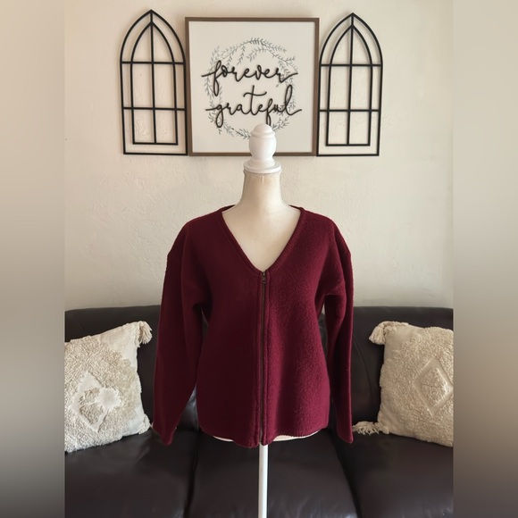 Vintage Crystal Kobe Burgundy Red Full Zip Sweater Size S Retro 100% Wool Winter - Picture 3 of 14